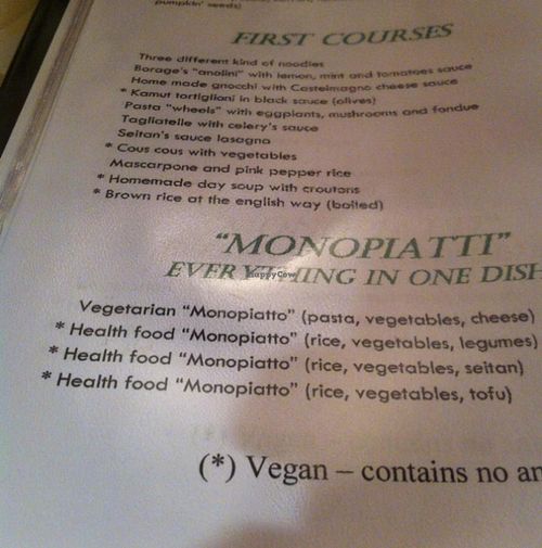 Menu at Il Punto Verde in Turin