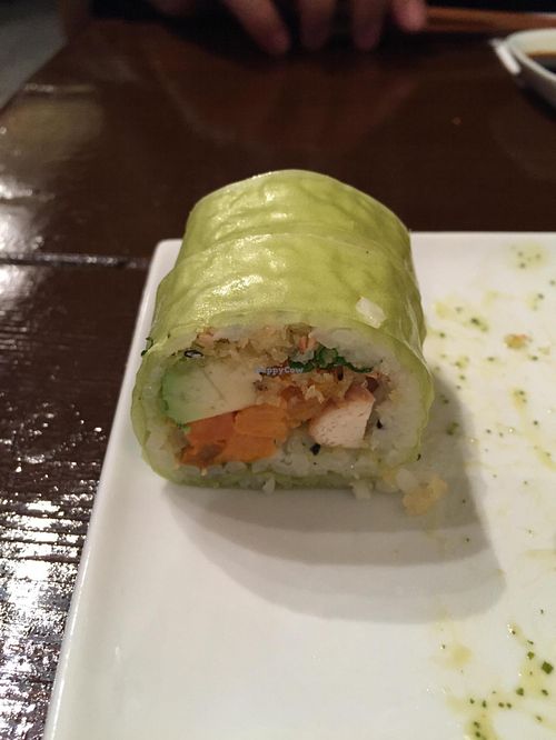 avocado, sweet potato, tempura, basil sauce at Sushi Momo in Montreal