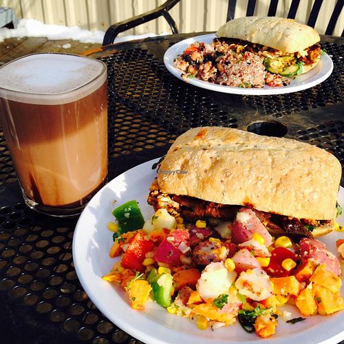 Gardein 'beef' and kimchi sandwich  at Raven's Nest in Whistler