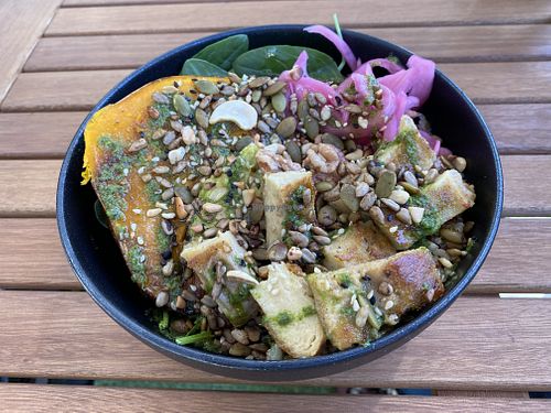 Nourish bowl with panko crumbed vegan chicken  at Heal.Thy Self Co in Yarraville
