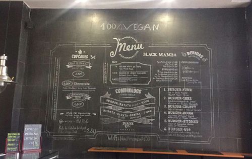 cool chalkboard Menu at Black Mamba Burgers and Records in Porto