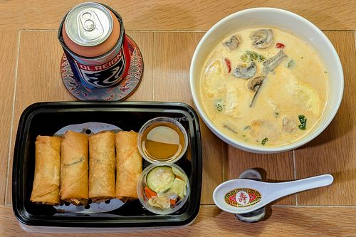 Tom Kah Soup with Vegetables and Tofu, Imperial Rolls with Pickled Vegetables (delivery) at Mai Thai Restaurant and Bar in Boise