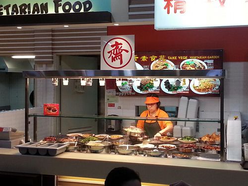 stall front at Take Vege Vegetarian Garden in East Singapore