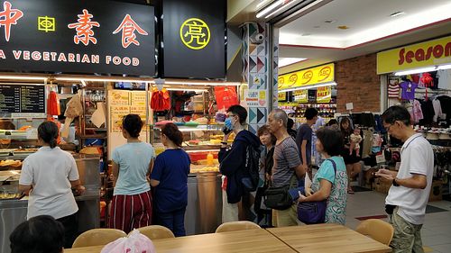 Hot favourites - The only stall in the coffee shop that has queue. Food is great, service is fast, worth the short wait. at Tanaka Vegetarian 田中素食 - Fajar in West Singapore