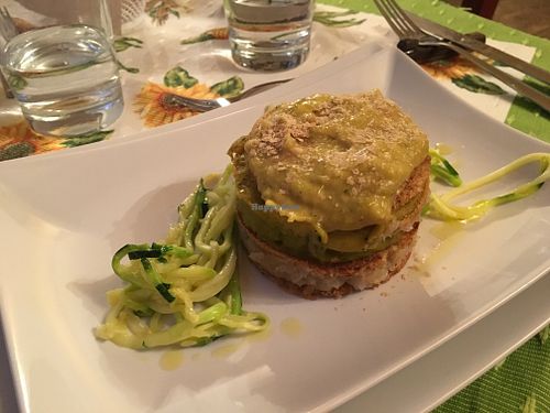 Lasagna made of chickpeas, fennel and pumpkin and zucchini spaghetti  at Locanda Itinerande in San Lorenzo Dorsino