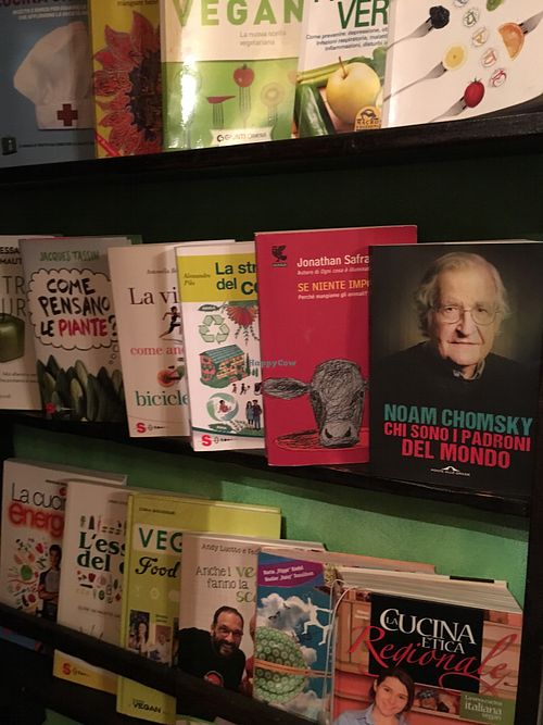 Some vegan books at Locanda Itinerande in San Lorenzo Dorsino