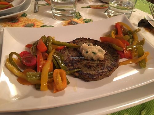 Eggplant burger with sweet and sour veggies  at Locanda Itinerande in San Lorenzo Dorsino