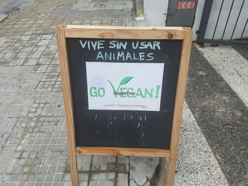sign in front at Go Vegan in Montevideo