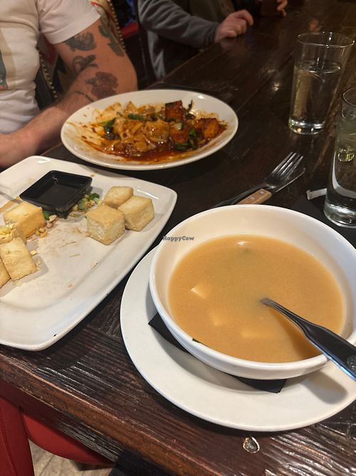 Large miso soup, large tofu app, and tofu chow fun and a Jinja mule Excellent!  at Jinja Bar and Bistro in Santa Fe