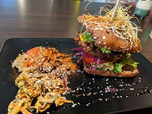 Sweet and spicy burger at Vegan Inspiratsioon in Tallinn