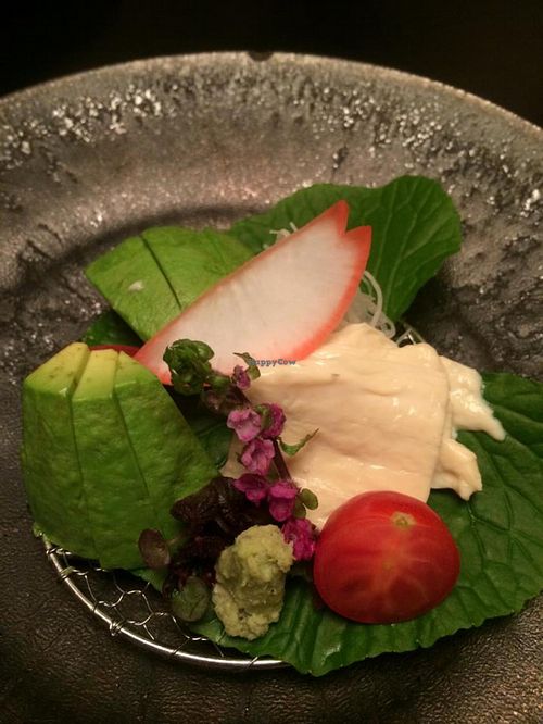 Fresh tofu skin and vegetables (served with a soy dressing) at Gora Kadan in Hakone