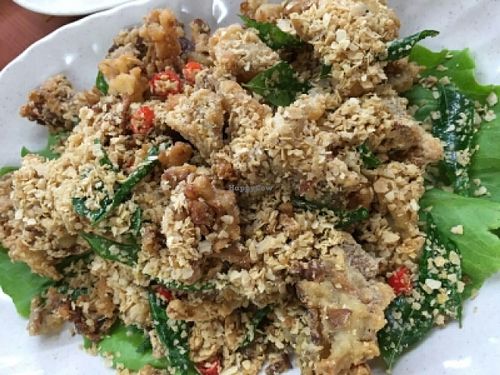 fried abalone mushroom with cereal at Kiat Lim Vegetarian Food 吉林素食 in Northeast Singapore