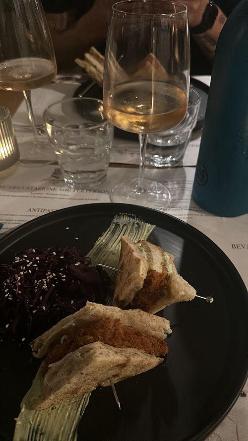 katsu sandu & pinot grigio  at Romeow Cat Bistrot in Rome