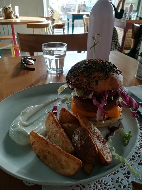 Beyond meat burger at Romeow Cat Bistrot in Rome