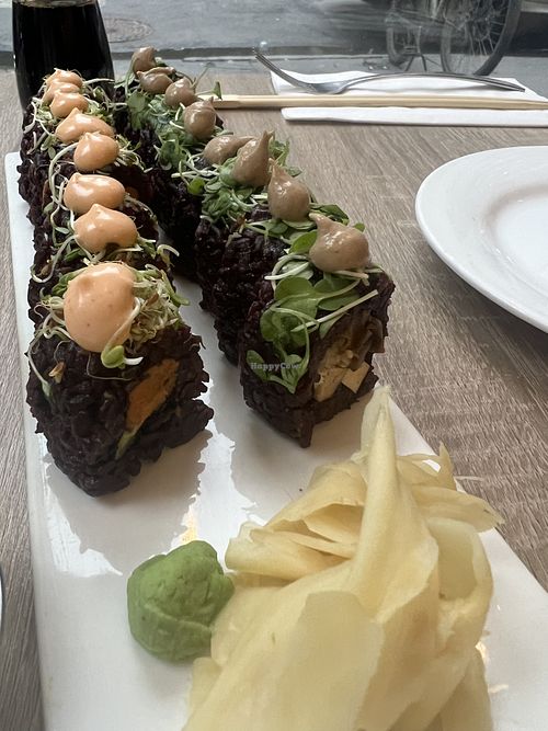 Mushroom and sweet potato roll  at Beyond Sushi in New York City
