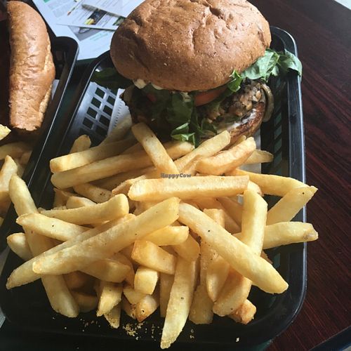 Black Bean Burger w/Brazilian Fries at Govinda's Cafe in Atlanta
