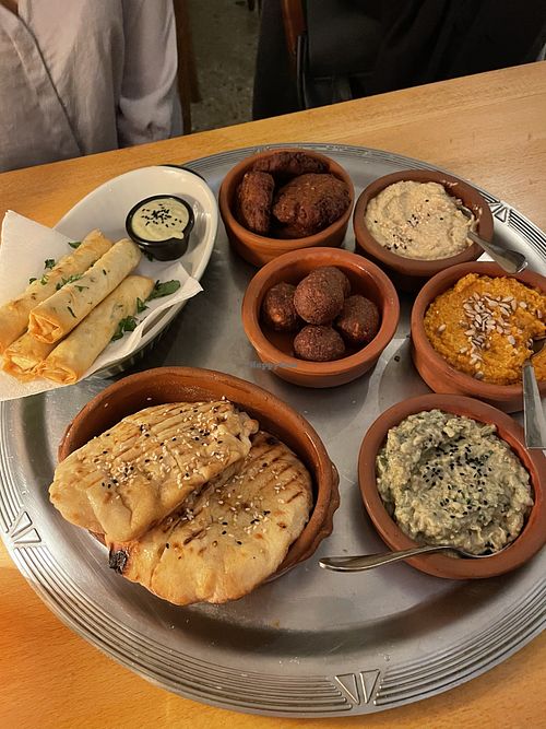 Custom vegan mezza plate for sharing with friends  at Babaghanoush in Pristina