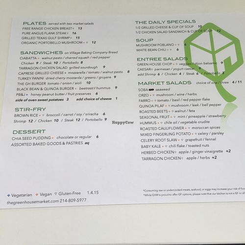 menu  at Green House Market in Dallas