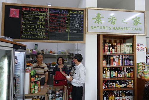 menu and cafe interior at Nature's Harvest Cafe in Central Singapore