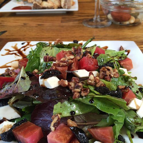 vegan spinach, beet, cherry and pecan salad - the cheese is vegan! at Alder Bistro and the Dispensary Lounge in Yachats