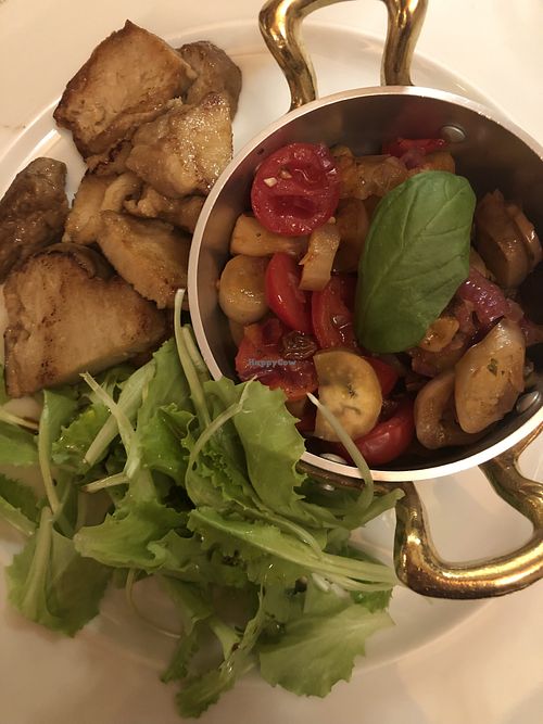 Homemade seitan and caponata  at Al Tiglio Cucina Naturale in Moruzzo