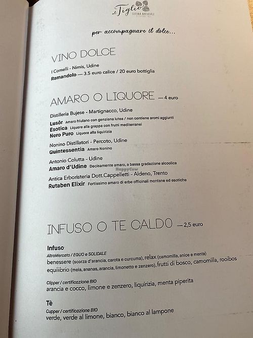 Menù 📃 at Al Tiglio Cucina Naturale in Moruzzo