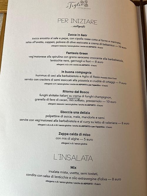 Menù 📃 at Al Tiglio Cucina Naturale in Moruzzo