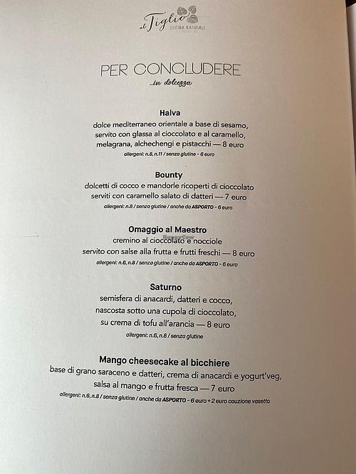 Menù 📃 at Al Tiglio Cucina Naturale in Moruzzo