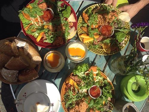 Breakfast plates and amaranth yogourt at Geh Veg in Berlin
