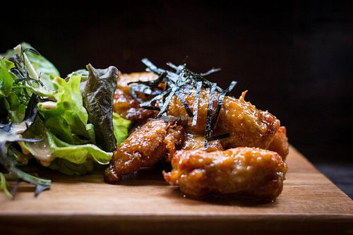 Fried Soy Meat with Wasabi Sauce  at Hang Out in Tokyo