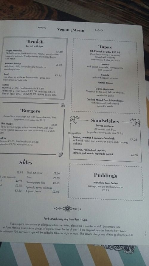 Vegan menu - November 2016 at The Cosy Club in Leicester