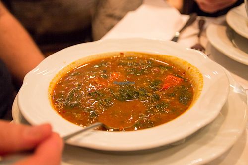 Spicy lentil soup with spinach at Naturbar in Frankfurt