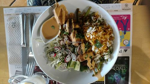 Indonesian fried rice with stir fried tofu and mushrooms at Mezzaluna in Saint-laurent-blangy