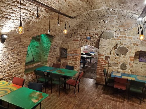 Inside at Balti Drambliai Vegetarine Kavine in Vilnius