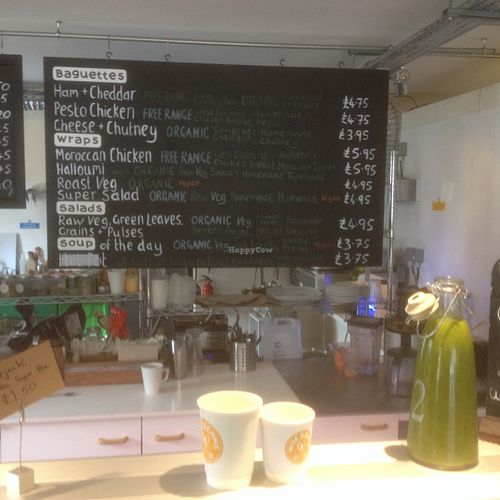 Menu board at Wise Beans in Bristol