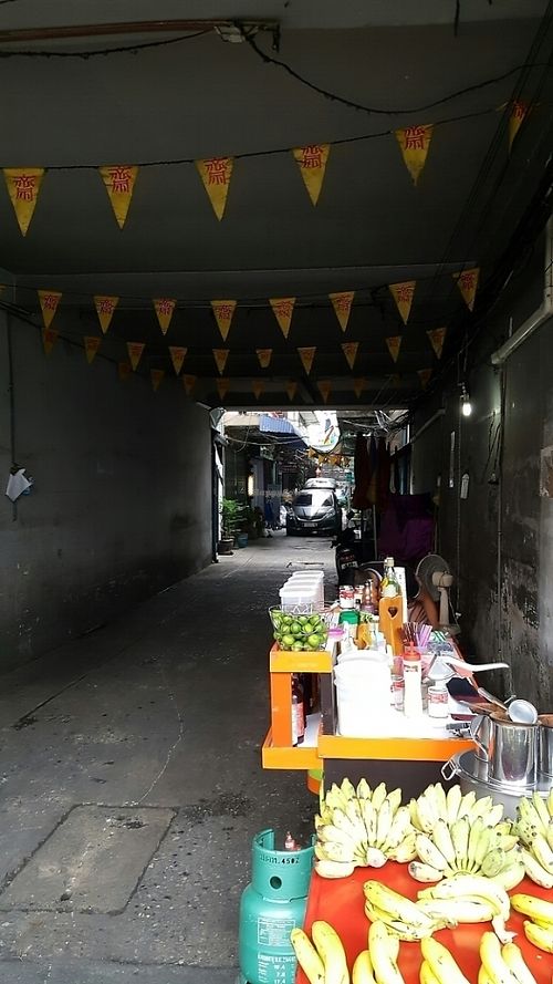 in an alley at Jay Vegetarian Restaurant in Bangkok