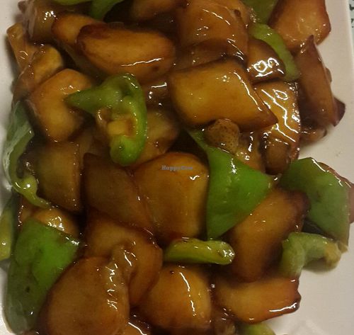 Fried egg plant, potatoes and green peppers at HUI4 Lee 4 and 2 in Tianjin