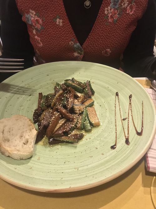Seitan and zucchini  at Crudo Osteria Contemporanea in Turin