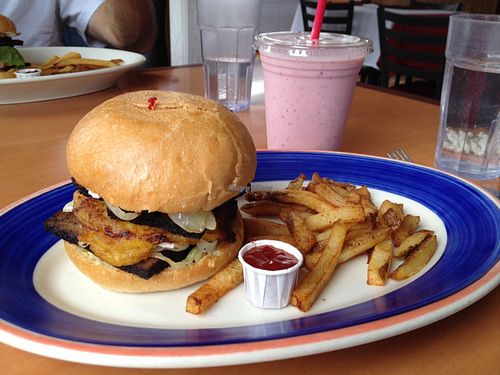 Jamaica Burger w/ Fries and Strawberry Shake at Quickie Too in Tacoma