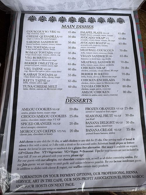 Menu  at Marrakech Henna Art Cafe in Marrakech