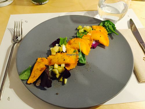 pumpkin ravioli  at Mantra Raw in Milan