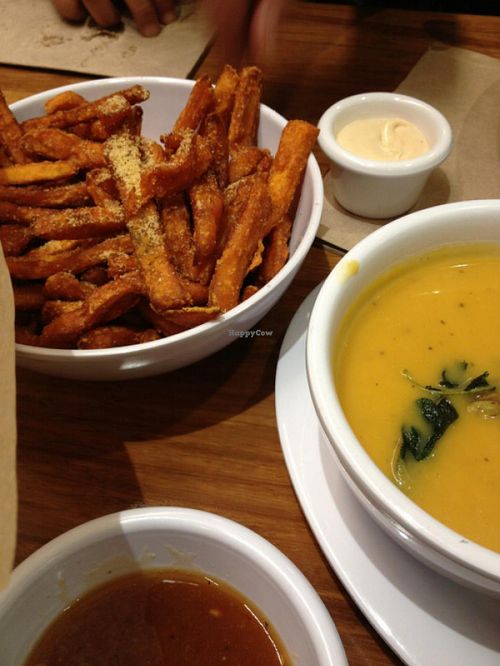 the sweet potato fries and butternut squash soup make delicious sides at Veggie Grill in Walnut Creek