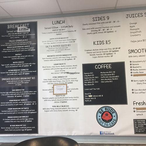 menu at Be Rude Not To Cafe in Rotorua