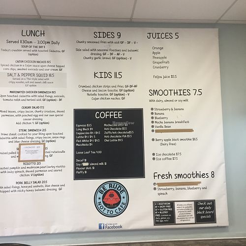menu at Be Rude Not To Cafe in Rotorua