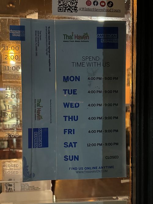 UPDATED HOURS  at Thai Haven in Winter Haven