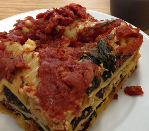 lasagna--chocolate pudding behind. at Loving Hut - Fort Street Mall in Honolulu