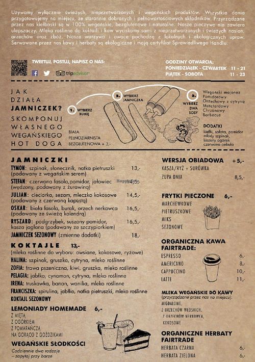 Menu at Jamniczek in Warsaw