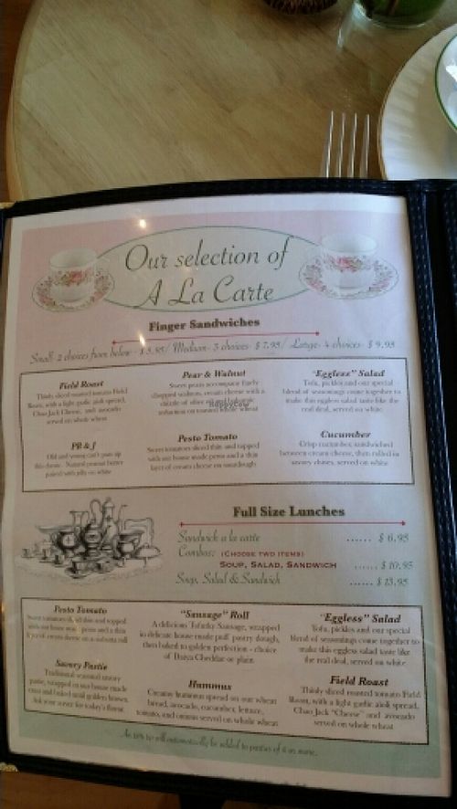 The Finger Sandwiches and Lunch Menu at Muir's Tea Room in Sebastopol
