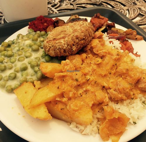 Mix plate with cabbage seitan pattie at Edeni Vegan in Budapest