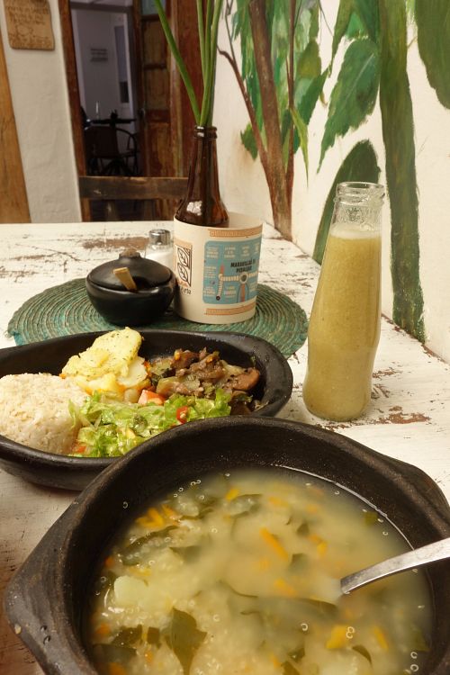 Menu of the day (9.000 pesos). Quinoa soup. at Nativa in Bogota